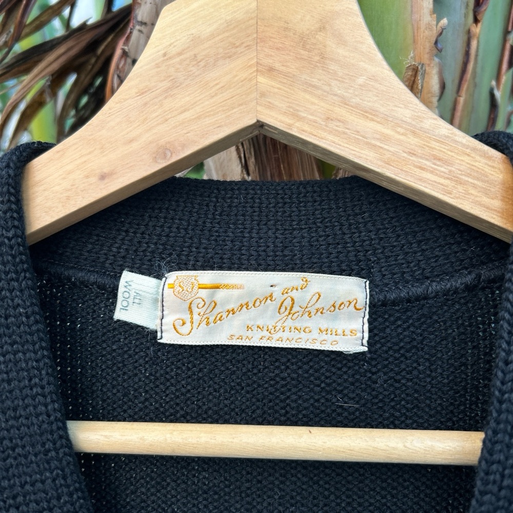 Vintage 1960s Varsity Knit Cardigan Wool Sweater Black Orange 25x29.5 - Picture 2 of 4